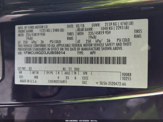 Ford ESCAPE SE 2018 1FMCU9GD3JUB58014 Image 9