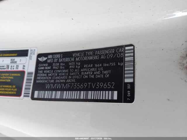 2009 MINI COOPER S WMWMF73569TV39652 Photo 8