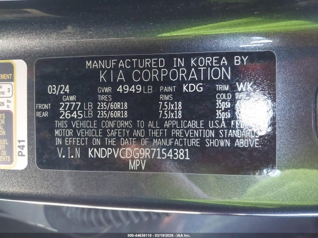 44636110 :رقم المزاد ، KNDPVCDG9R7154381 vin ، 2024 Kia Sportage Hybrid Ex مزاد بيع