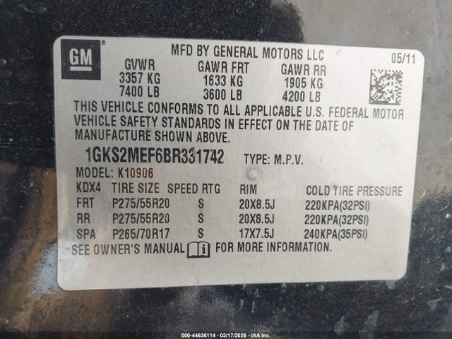 2011 GMC YUKON XL 1500 1GKS2MEF6BR331742 Photo 8