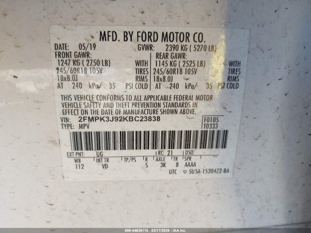 Ford EDGE SEL 2019 2FMPK3J92KBC23838 Image 9