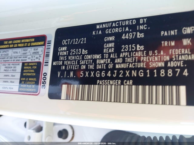 5XXG64J2XNG118874 KIA K5 Gt-line