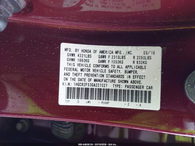 1HGCR2F53GA227027 Honda Accord Sport