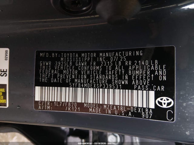 Toyota COROLLA LE 2025 5YFB4MDEXSP339531 Image 9