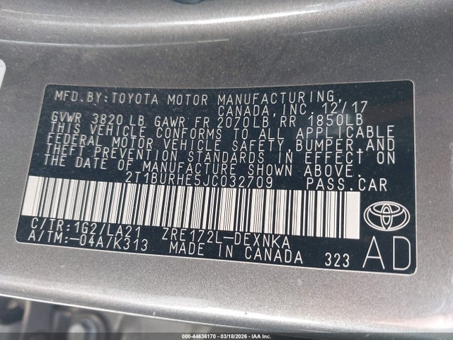 Toyota Corolla Xle 2018 2T1BURHE5JC032709 Image 9