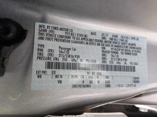 1FADP3F26HL315392 Ford FOCUS SE