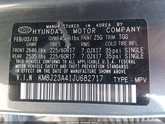 KM8J23A41JU682717 Hyundai TUCSON SE