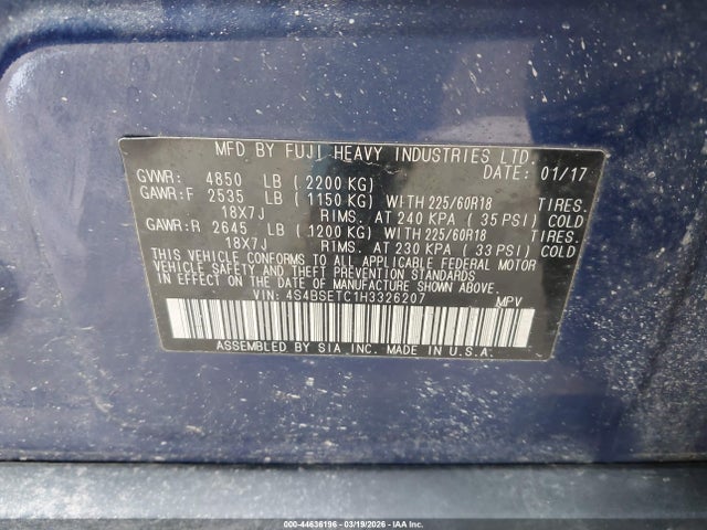 Продажа на аукционе авто 2017 Subaru Outback 3.6r Touring, vin: 4S4BSETC1H3326207, номер лота: 44636196