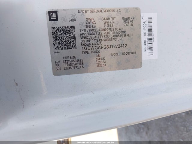 1GCWGAFG5J1272412 Chevrolet Express 2500 Work Van
