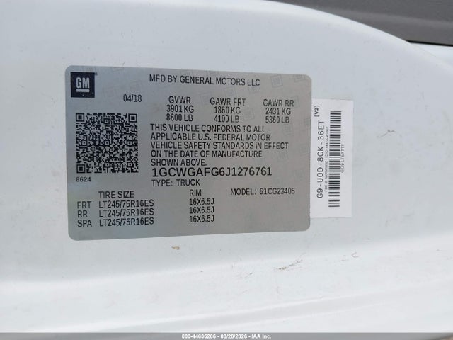 1GCWGAFG6J1276761 Chevrolet Express 2500 Work Van
