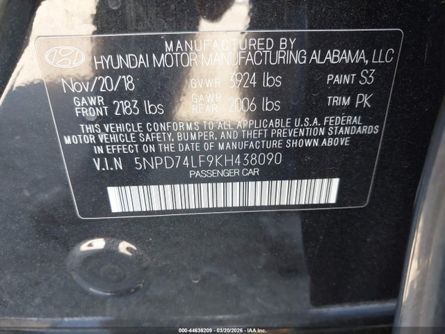 Hyundai ELANTRA SE 2019 5NPD74LF9KH438090 Image 9