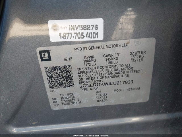 1GNERGKW4JJ217933 Chevrolet Traverse 1lt