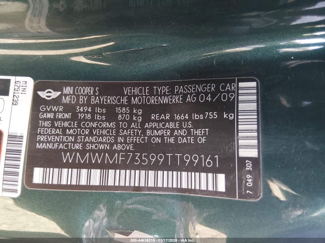 2009 MINI COOPER S WMWMF73599TT99161 Photo 8
