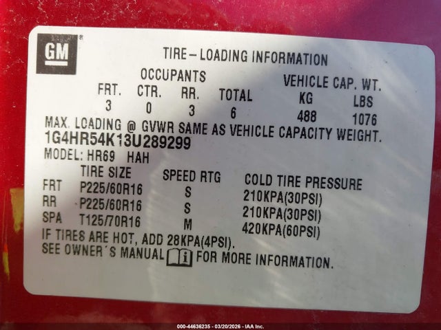 44636235 :رقم المزاد ، 1G4HR54K13U289299 vin ، 2003 Buick Lesabre Limited مزاد بيع
