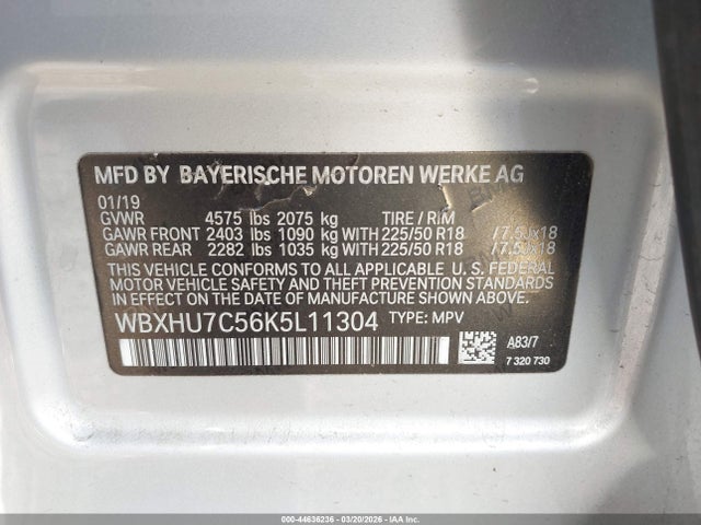 Aukcja sprzedaży 2019 Bmw X1 Sdrive28i, vin: WBXHU7C56K5L11304, numer aukcji: 44636236