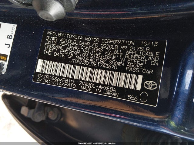 JTDKN3DU7E1743670 Toyota Prius Two