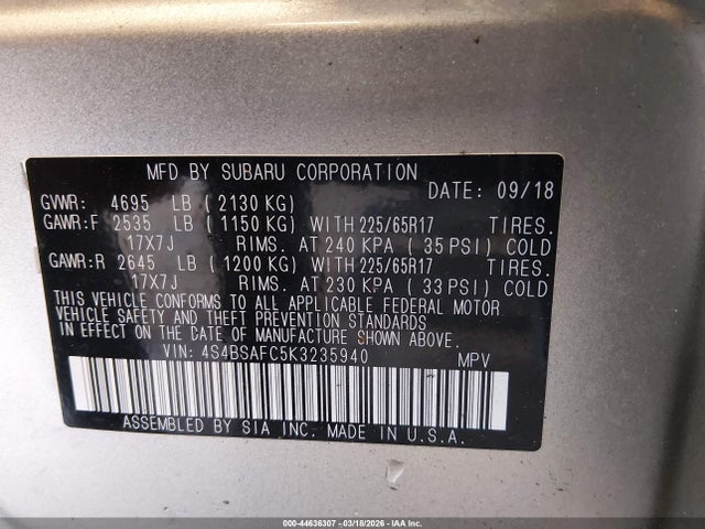 2019 SUBARU OUTBACK 4S4BSAFC5K3235940 Photo 8