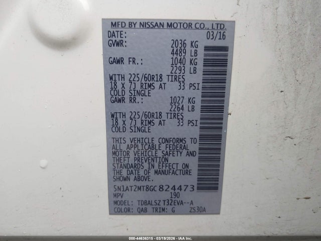 5N1AT2MT8GC824473 Nissan Rogue Sl