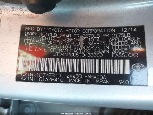 Toyota Prius Two 2015 JTDKN3DU5F0433380 Image 9