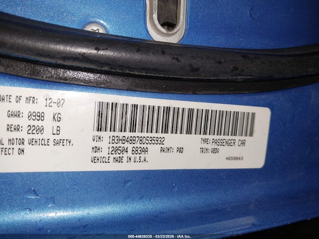Aukcja sprzedaży 2008 Dodge Caliber Sxt, vin: 1B3HB48B78D595932, numer aukcji: 44636335