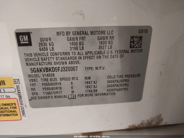 Продажа на аукционе авто 2015 Buick Enclave Leather, vin: 5GAKVBKD5FJ320067, номер лота: 44636353