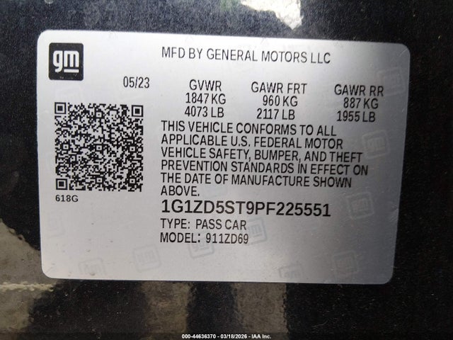 1G1ZD5ST9PF225551 Chevrolet Malibu Fwd 1lt