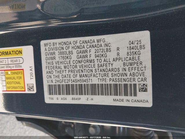 2HGFE2F54SH594571 Honda Civic Sport