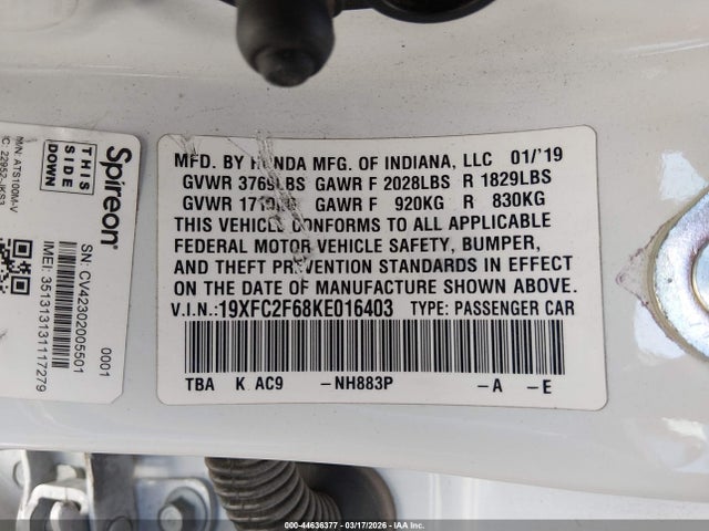Honda Civic Lx 2019 19XFC2F68KE016403 Image 9