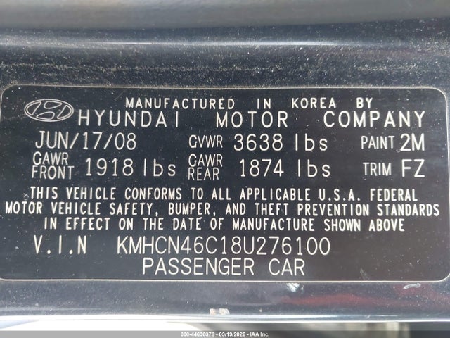 2008 HYUNDAI ACCENT KMHCN46C18U276100 Photo 8