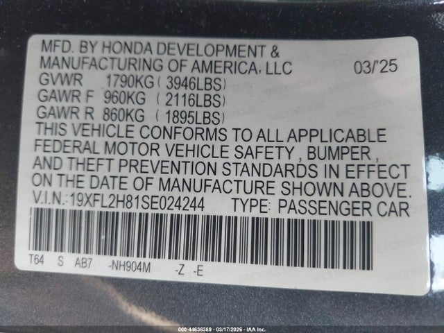 19XFL2H81SE024244 Honda Civic Sedan Sport