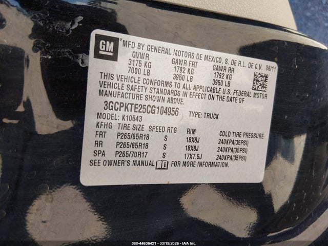 Продаж на аукціоні авто 2012 Chevrolet Silverado 1500 Ltz, vin: 3GCPKTE25CG104956, номер лоту: 44636421