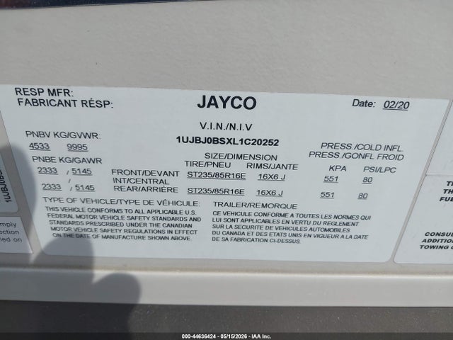 Jayco Other 2020 1UJBJ0BSXL1C20252 Image 9