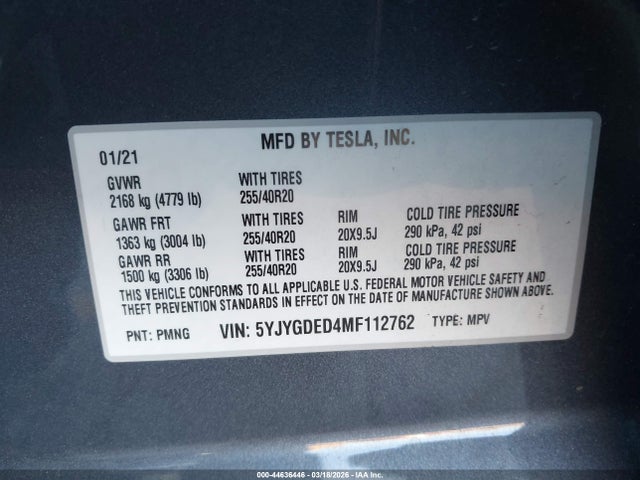 2021 TESLA MODEL Y 5YJYGDED4MF112762 Photo 8