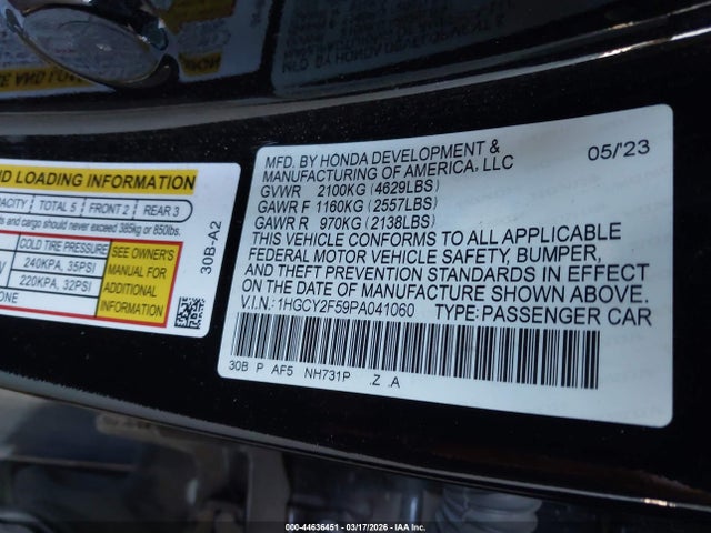 1HGCY2F59PA041060 Honda Accord Hybrid Sport