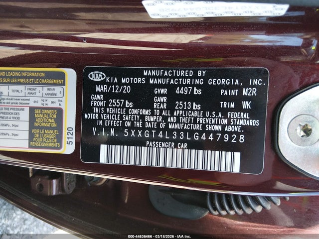 2020 KIA OPTIMA 5XXGT4L33LG447928 Photo 8