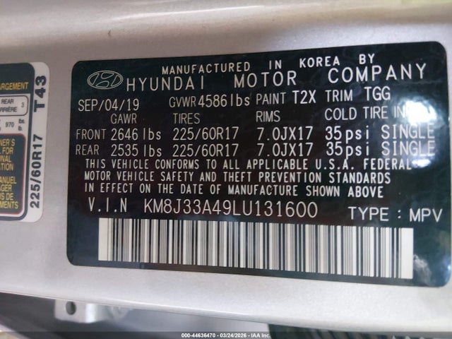 2020 HYUNDAI TUCSON KM8J33A49LU131600 Photo 8