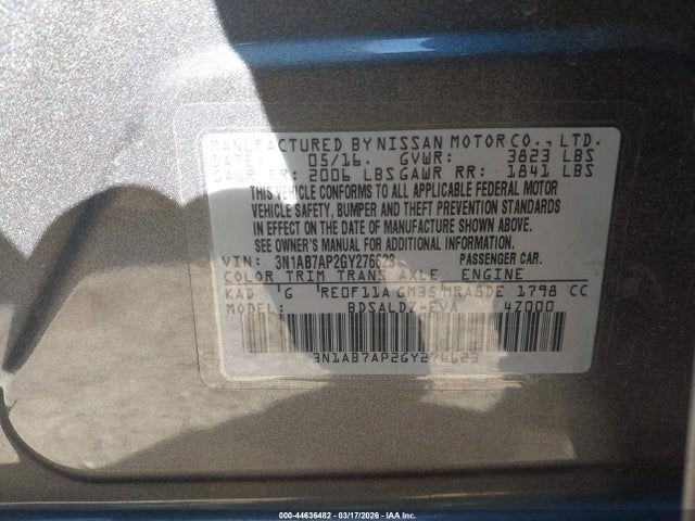 Nissan SENTRA SV 2016 3N1AB7AP2GY276623 Image 9