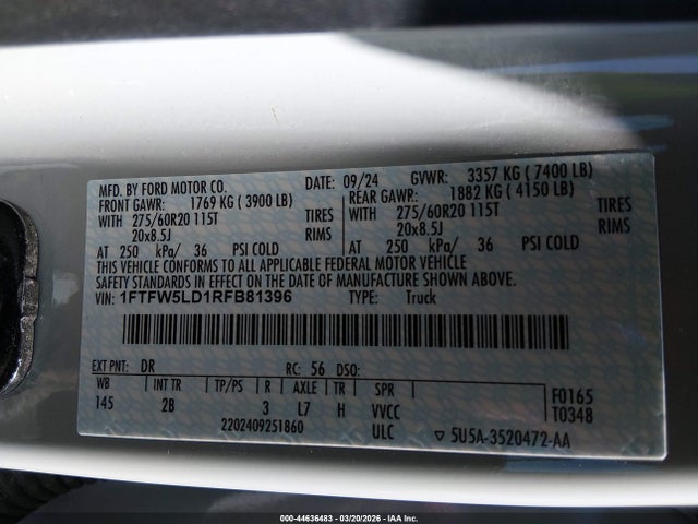 1FTFW5LD1RFB81396 Ford F-150 Lariat