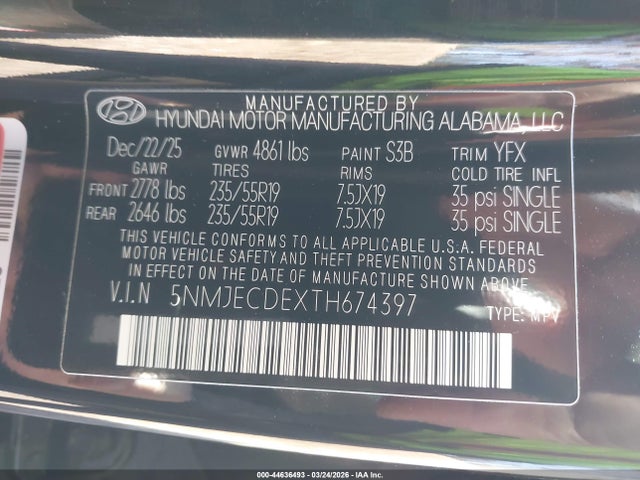 Продаж на аукціоні авто 2026 Hyundai Tucson Limited, vin: 5NMJECDEXTH674397, номер лоту: 44636493