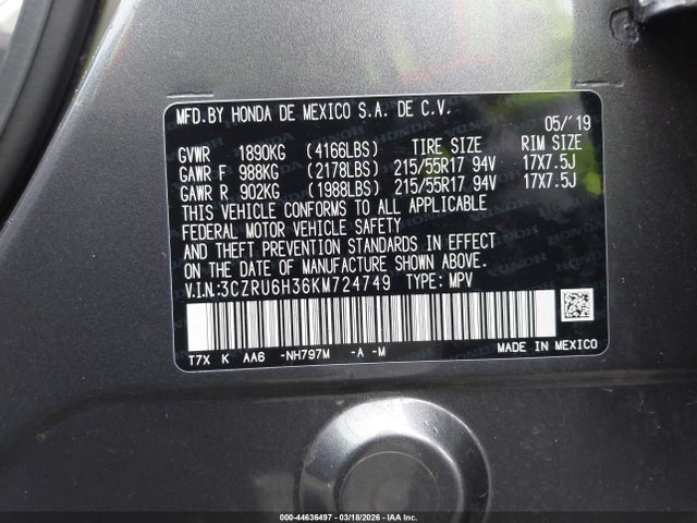 3CZRU6H36KM724749 Honda HR-V LX