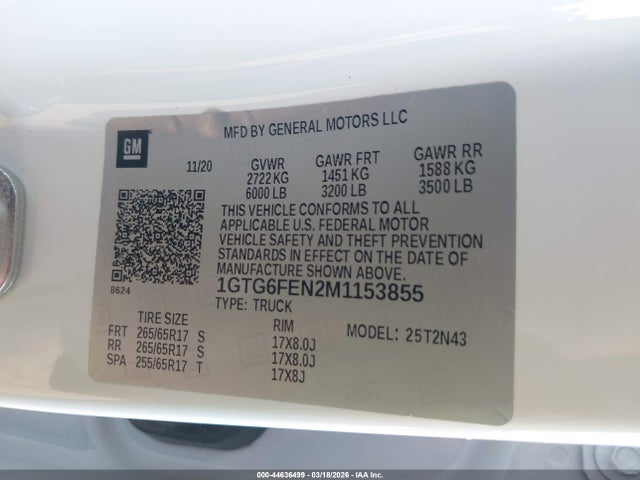 1GTG6FEN2M1153855 GMC Canyon 4wd Short Box At4 - Cloth