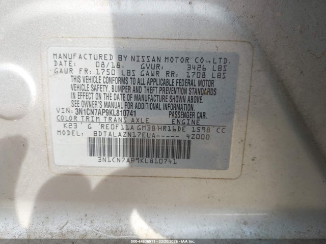 2019 NISSAN VERSA 3N1CN7AP9KL810741 Photo 8
