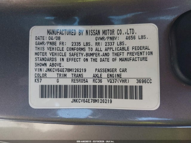 2008 INFINITI G37 JNKCV64E78M126219 Photo 8