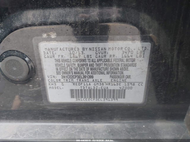 3N1CE2CP3EL391399 Nissan Versa Note Sv
