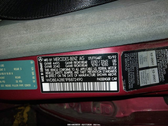 1993 MERCEDES-BENZ 300 WDBEA28E1PB872490 Photo 8