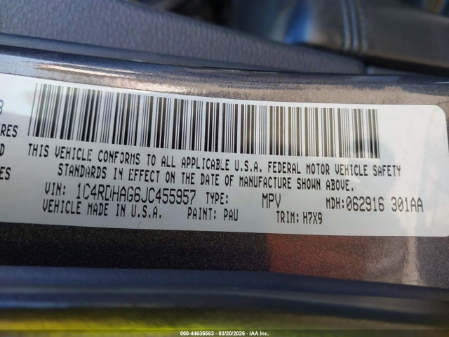 Aukcja sprzedaży 2018 Dodge Durango Sxt Rwd, vin: 1C4RDHAG6JC455957, numer aukcji: 44636563