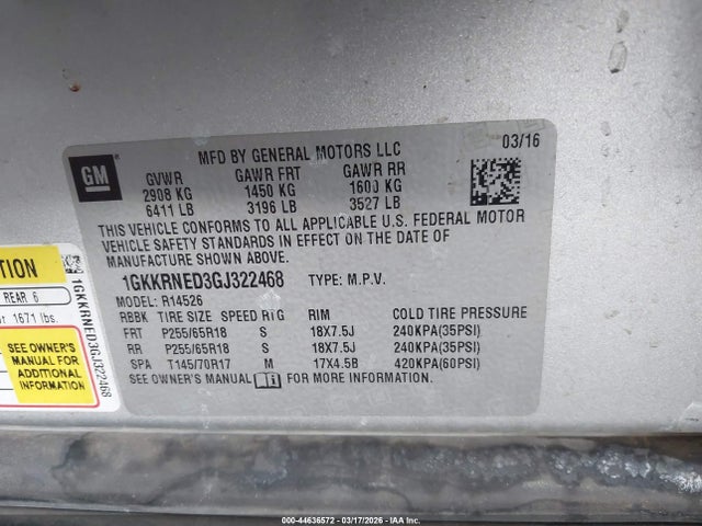 1GKKRNED3GJ322468 GMC Acadia Sle-1