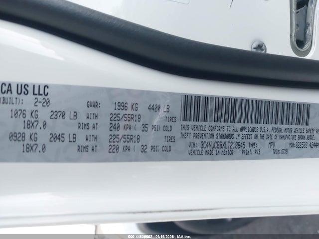 Aukcja sprzedaży 2020 Jeep Compass Altitude Fwd, vin: 3C4NJCBBXLT218845, numer aukcji: 44636602