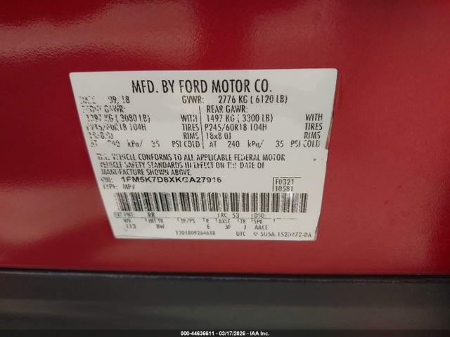Ford EXPLORER XLT 2019 1FM5K7D8XKGA27916 Image 9