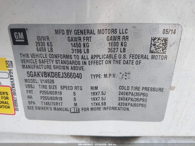 Продажа на аукционе авто 2014 Buick Enclave Leather, vin: 5GAKVBKD8EJ366040, номер лота: 44636622